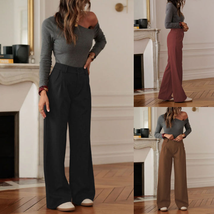 Women's High-Waisted Wide Suit Pants with Pleats and Crease Mune Fashion