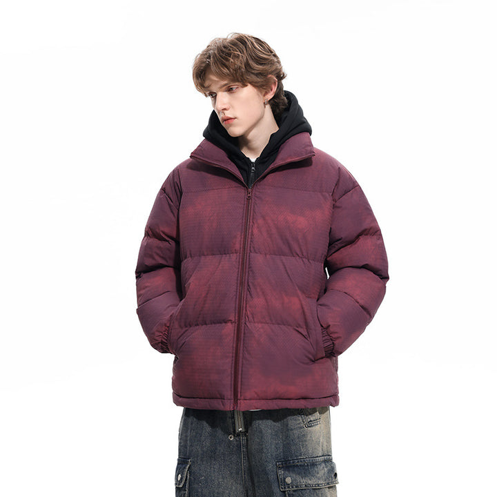 Men's padded hooded jacket with velvet look, high collar and elastic cuffs Drune