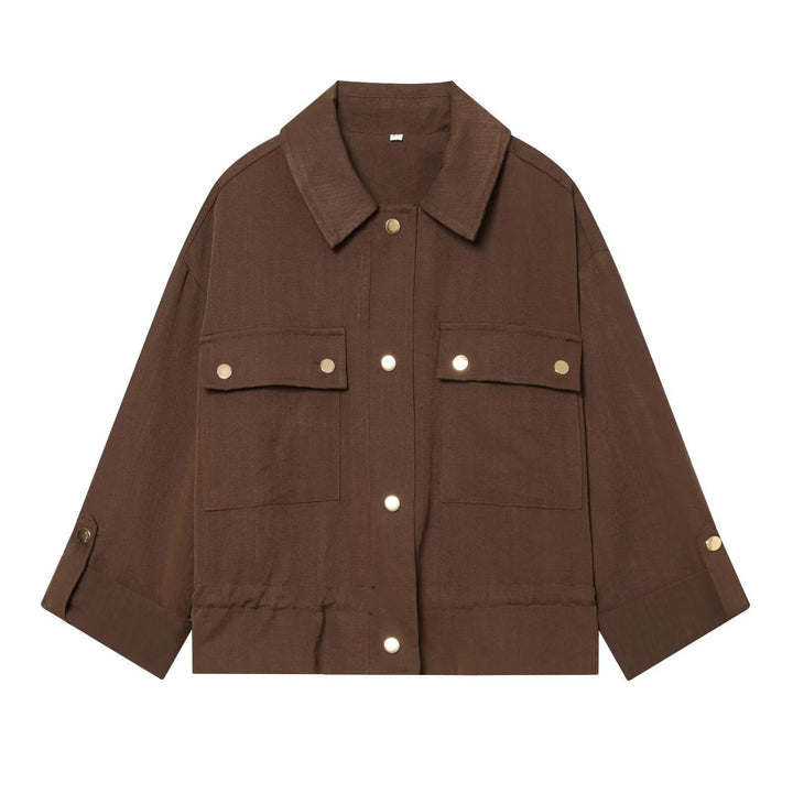 Women's Oversize Workwear Shirt Jacket with Applied Snap Button Pockets Mune Fashion