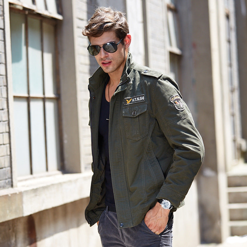 Men's canvas field jacket in military style with patch details and multiple pockets Mune Fashion