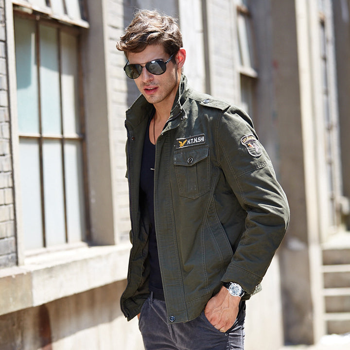 Men's canvas field jacket in military style with patch details and multiple pockets Mune Fashion
