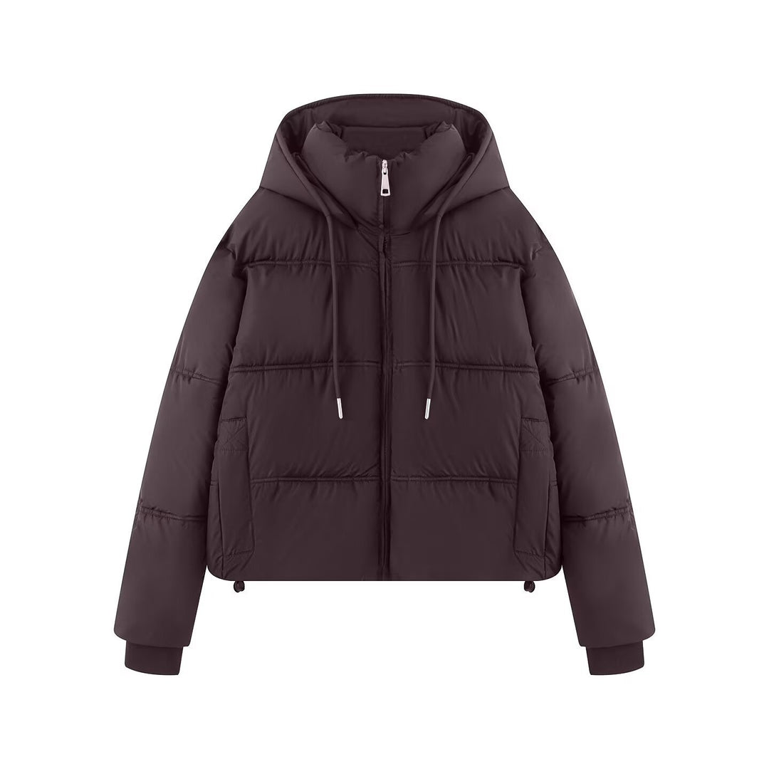 Women's Cropped Padded Jacket with High Hood, Drawstring and Ribbed Cuffs Mune Fashion