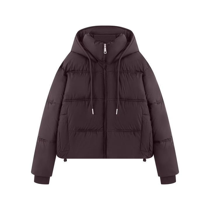Women's Cropped Padded Jacket with High Hood, Drawstring and Ribbed Cuffs Mune Fashion