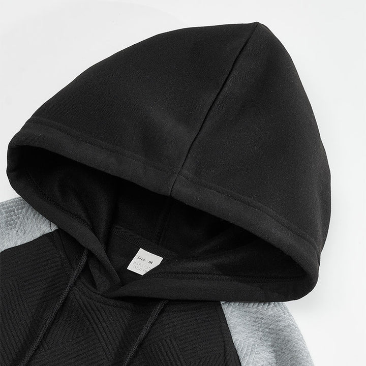 Men's sporty hooded sweatshirt with textured contrasting inserts and kangaroo pocket Mune Fashion