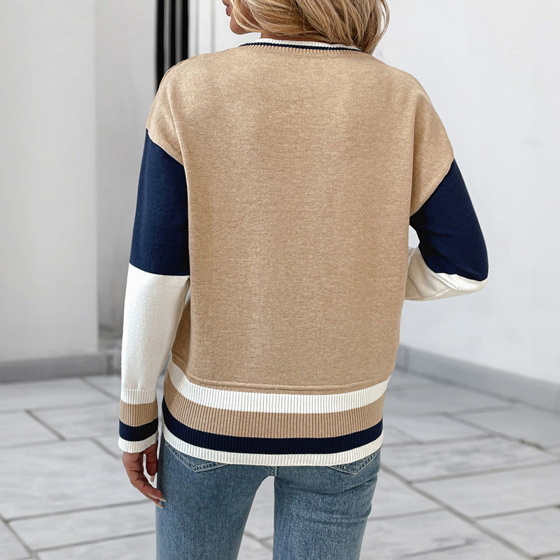 Women's Fashionable Sweatshirt with Block Stripes Mune Fashion
