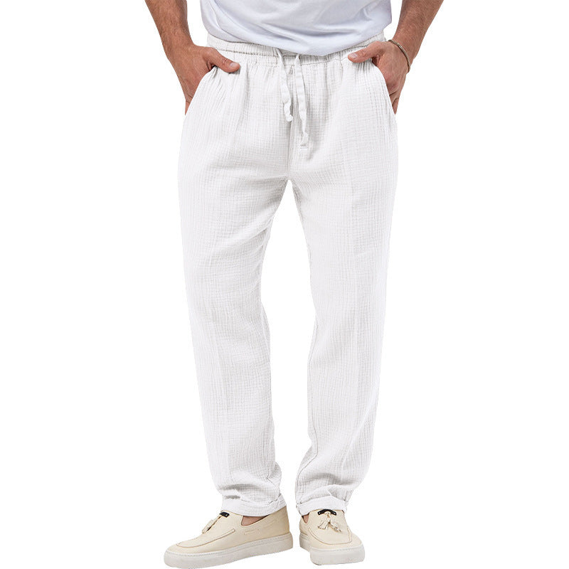 Men's casual muslin leisure pants with elastic waistband drawstring and side pockets Mune Fashion