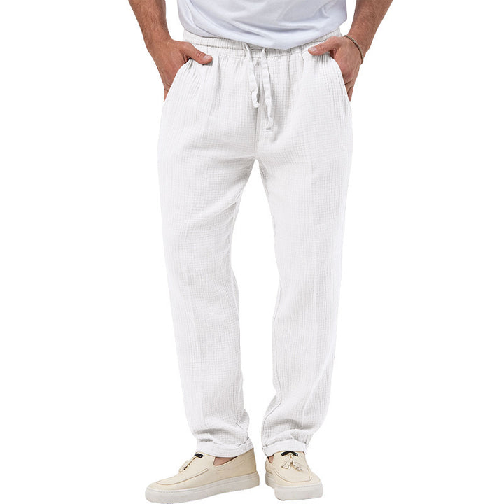 Men's casual muslin leisure pants with elastic waistband drawstring and side pockets Mune Fashion