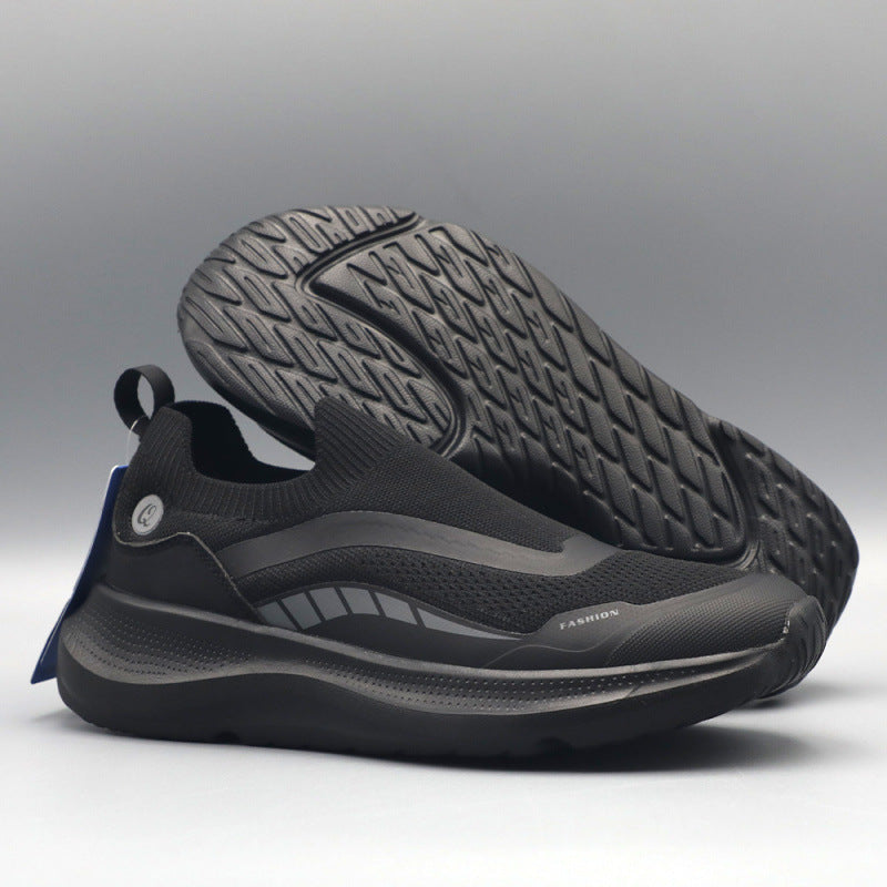 Men's urban slip-on leisure shoe with elastic sock shaft, robust protective overlays, contoured cushioning wedge sole, and gripping outsole Mune Fashion