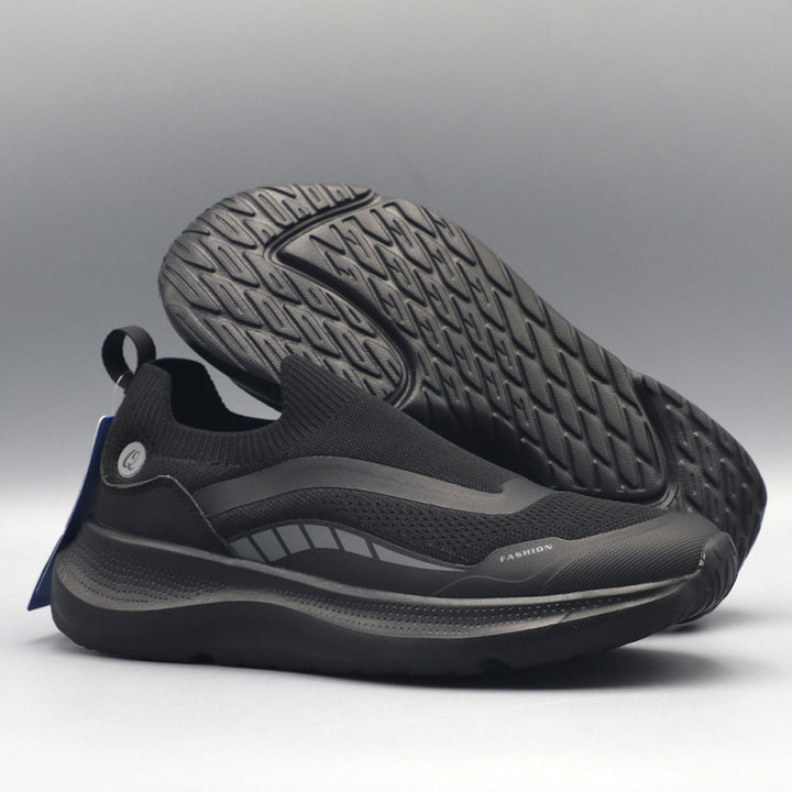 Men's urban slip-on leisure shoe with elastic sock shaft, robust protective overlays, contoured cushioning wedge sole, and gripping outsole Mune Fashion