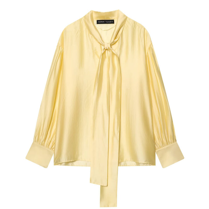 Women's Silky Blouse with Tying Scarf and Balloon Sleeves Mune Fashion