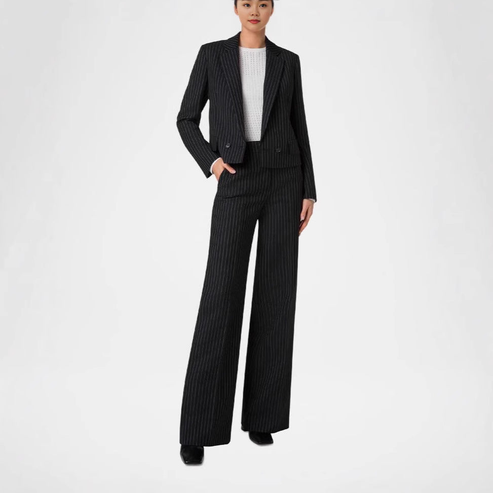 Women's Pinstripe Tailored Suit with Wide-Leg Pants Mune Fashion