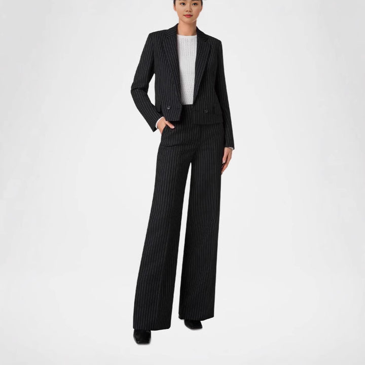 Women's Pinstripe Tailored Suit with Wide-Leg Pants Mune Fashion