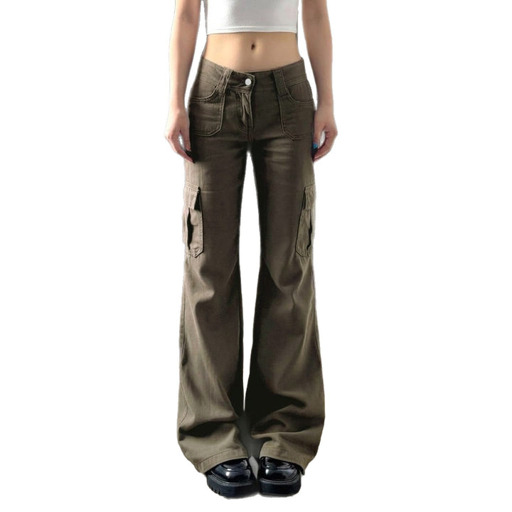 Women nan Cargo-Flared-Pants with high-cut waist, applied leg pockets and flared leg Mune Fashion
