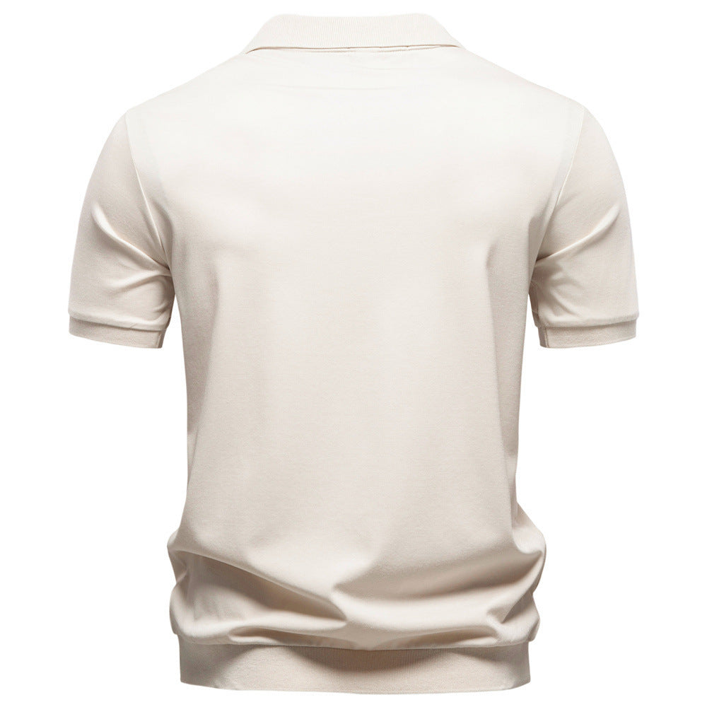 Men's fine-knit short-sleeve polo shirt with open V-neck and elastic hem Mune Fashion