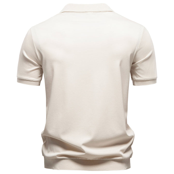 Men's fine-knit short-sleeve polo shirt with open V-neck and elastic hem Mune Fashion