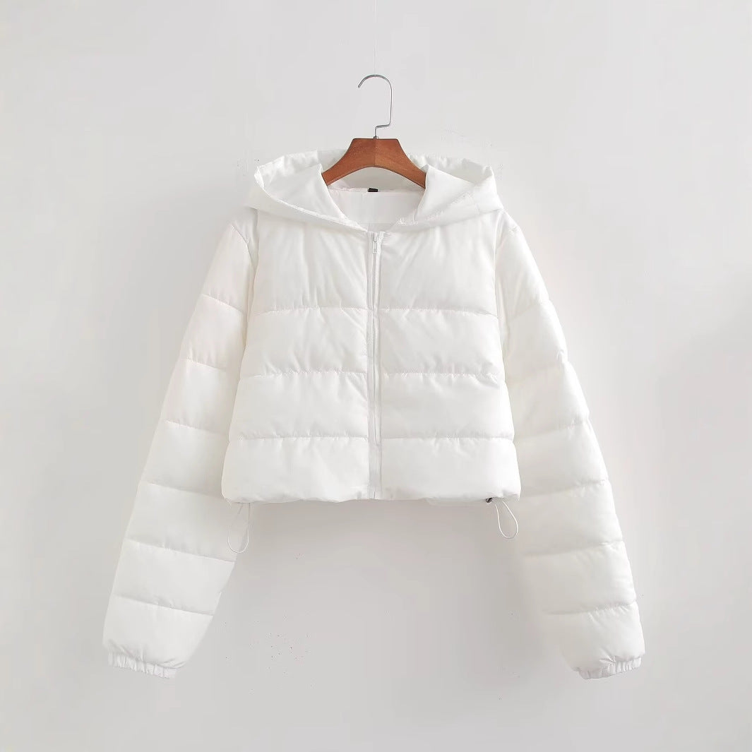 Women Short Quilted Hooded Puffer Jacket with Drawstring and Zipper Mune Fashion