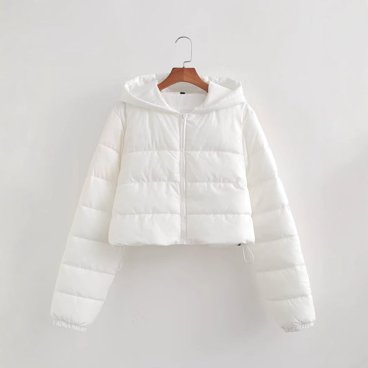 Women Short Quilted Hooded Puffer Jacket with Drawstring and Zipper Mune Fashion