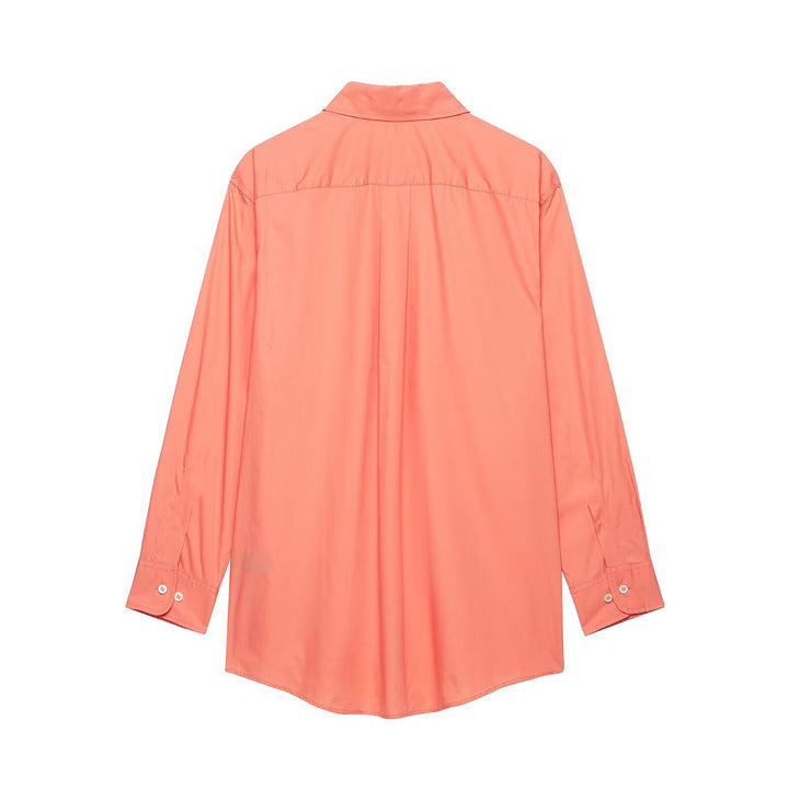 Women's Oversize Shirt Blouse in Utility Style with Flap Pockets