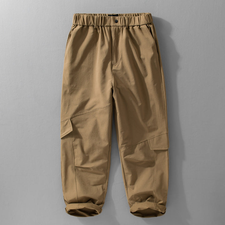 Men's Utility Cargo Pants with Elastic Waistband, Knee Patches, and Flap Pockets Mune Fashion