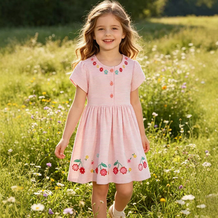 Ladies cute, striped summer dress with floral embroidery Mune Fashion