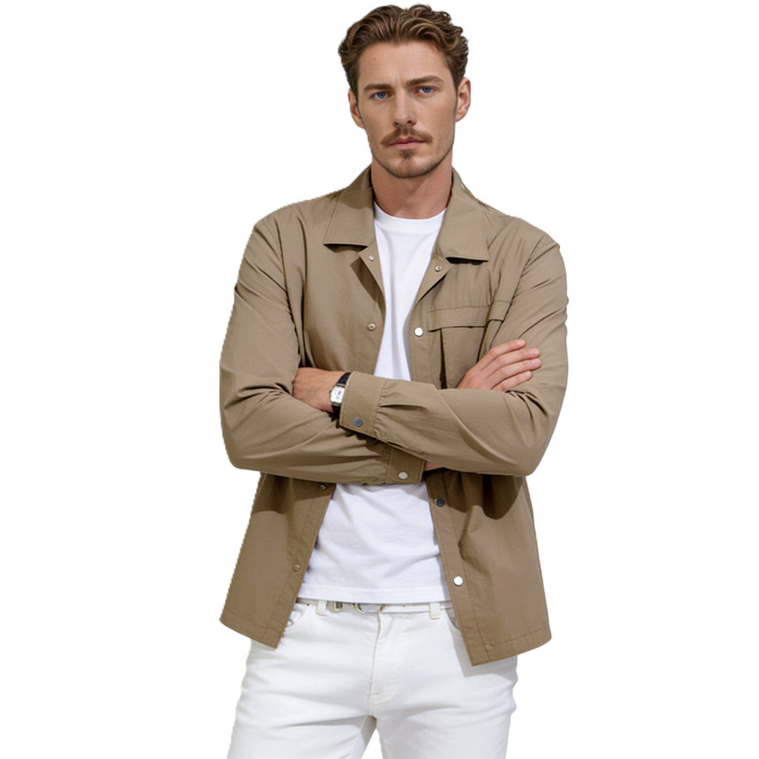 Men's Lightweight Utility Overshirt with Flap Pockets and Snap Button Placket Mune Fashion