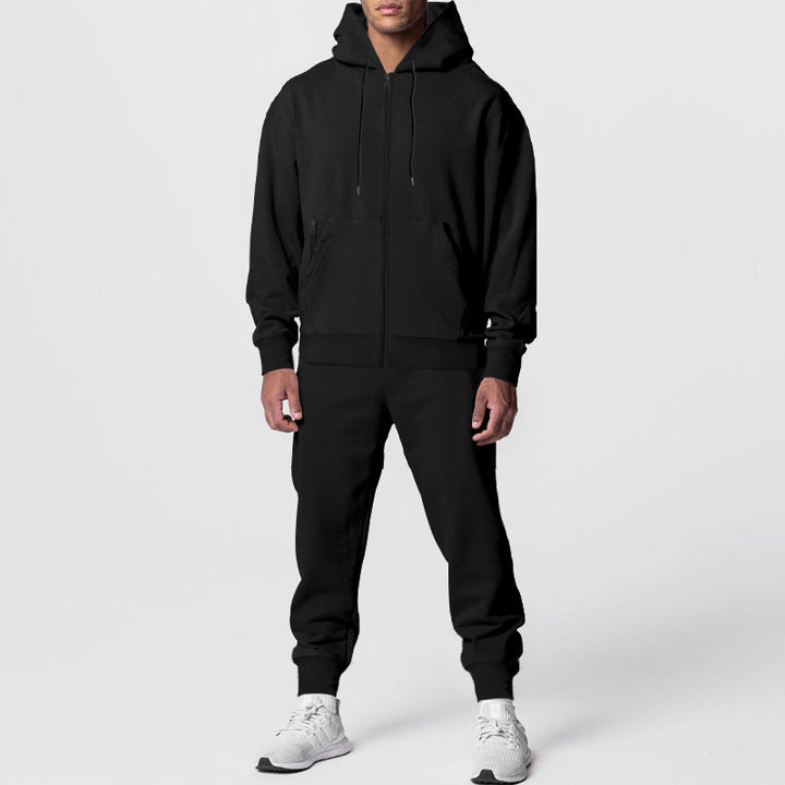 Men's urban zip hoodie with kangaroo pocket and tapered joggers set Mune Fashion