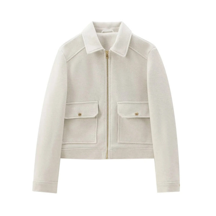 Women's short jacket in velour look with flap patch pockets and full-length zipper Mune Fashion