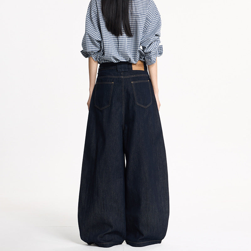 Women Extra Wide High-Waist Denim Pants with Floor-Length Wide Leg Mune Fashion