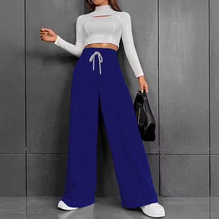 Women's wide High-Waist Palazzo jogging pants with drawstring and crease Mune Fashion