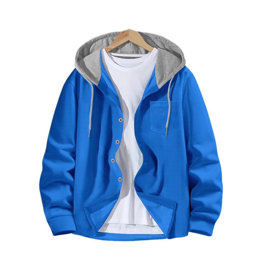 Men's lightweight utility hoodie shirt with contrast hood, button placket, and chest pocket Mune Fashion