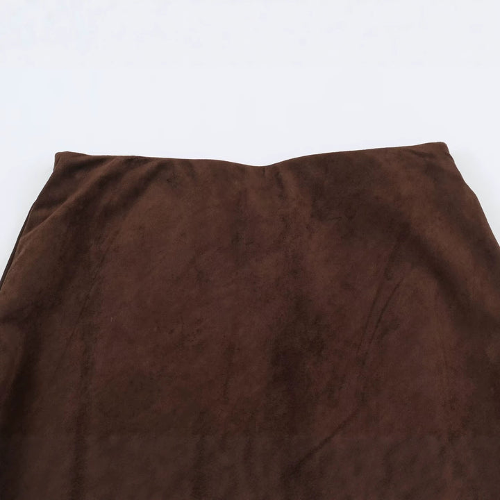 Women’s A-line midi skirt with velour look and chiffon ruffle Mune Fashion