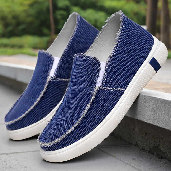 Men's casual canvas slip-on with frayed edge, elastic insert, and grippy rubber sole Mune Fashion