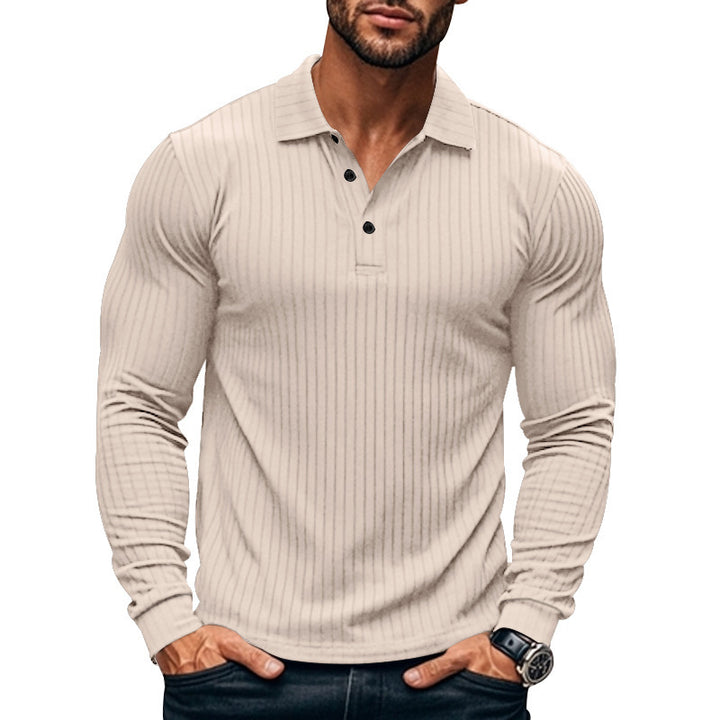 Men's Nano Athletic Long Sleeve Polo Shirt Slim Fit Made of Elastic Rib Knit Mune Fashion