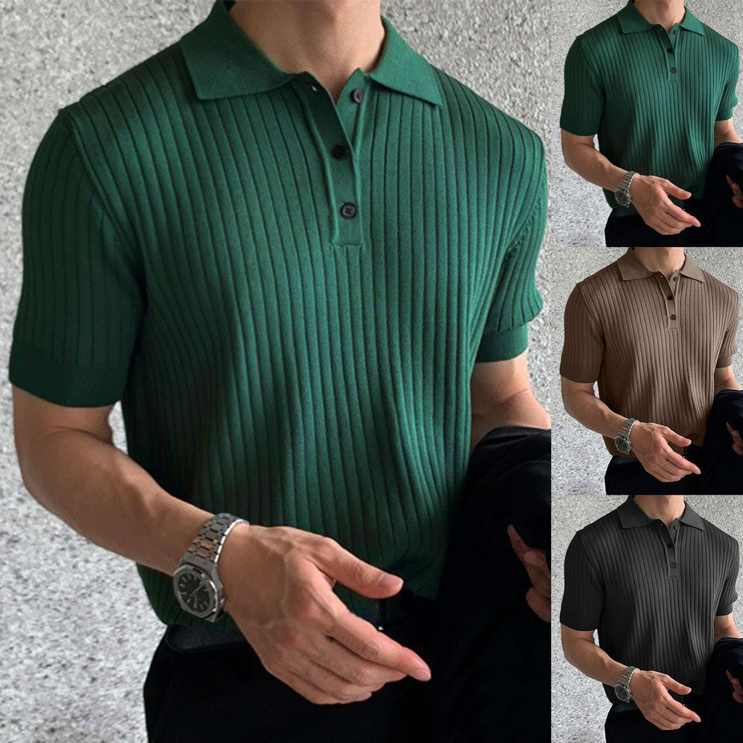 Men's narrow-cut ribbed polo shirt made of fine knit with short sleeves and polo collar Mune Fashion