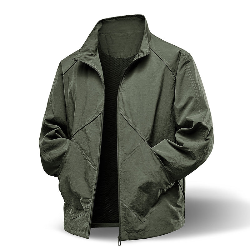 Men's Lightweight Technical Zip Jacket with Stand-Up Collar, Raglan Sleeves & Utility Inserts Mune Fashion