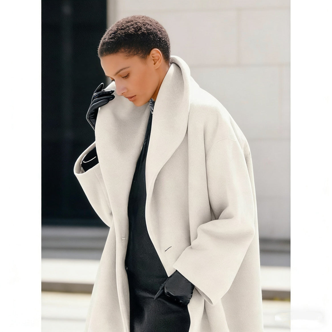 Windproof women's coat with shawl collar