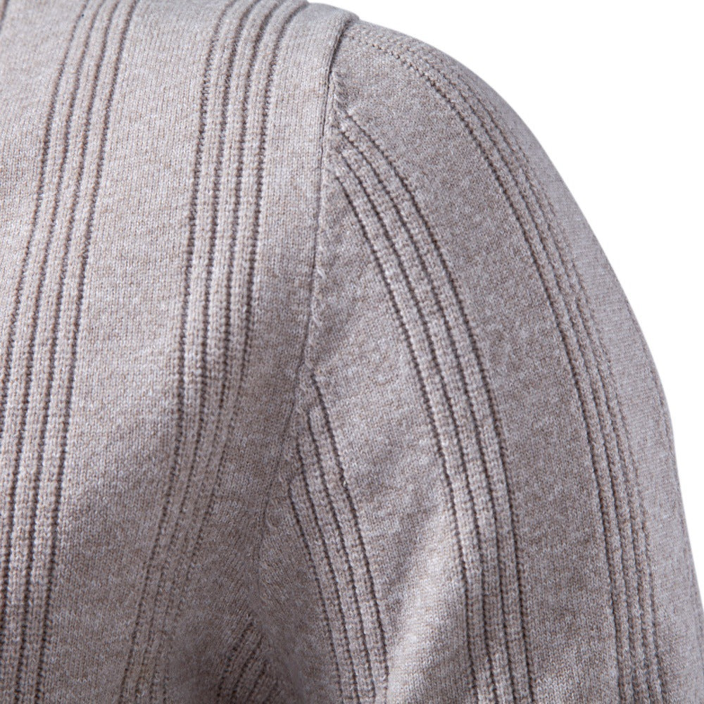 Men's Long Sleeve Fine Knit Polo Shirt with Textured Stripes and Ribbed Hem Mune Fashion