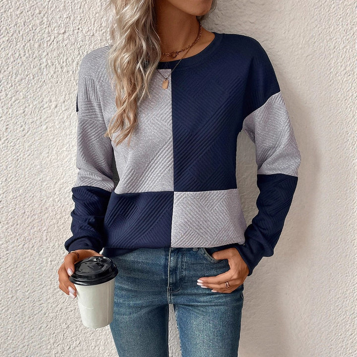 Women's Fashionable Sweatshirt with Block Pattern Mune Fashion
