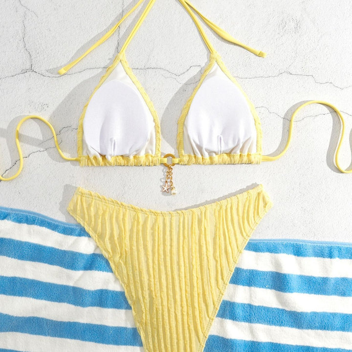 Women Triangle Bikini with Ribbed Design Mune Fashion