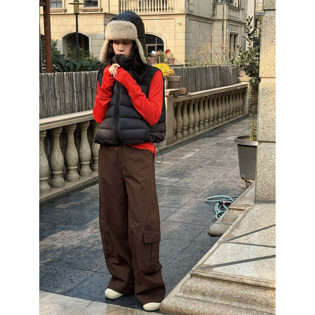 Ladies' Wide Cargo Baggy Pants with Large Flap Pockets Mune Fashion