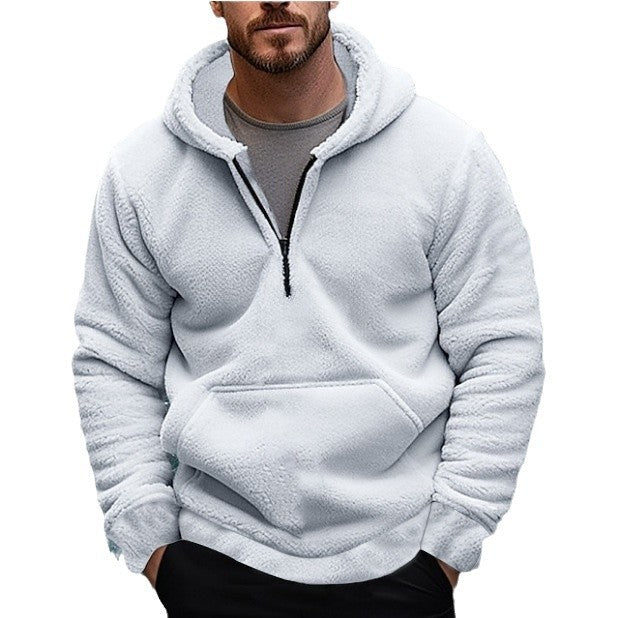 Men's nan sherpa fleece hoodie with half zipper, hood, and large kangaroo pocket Mune Fashion