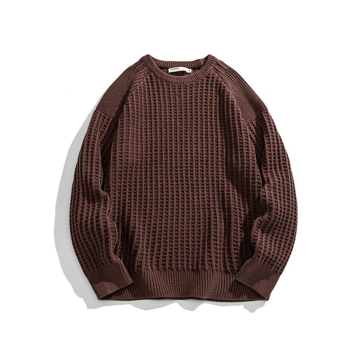 Men's Structured Waffle Knit Crew Neck Sweater with Raglan Sleeves Mune Fashion