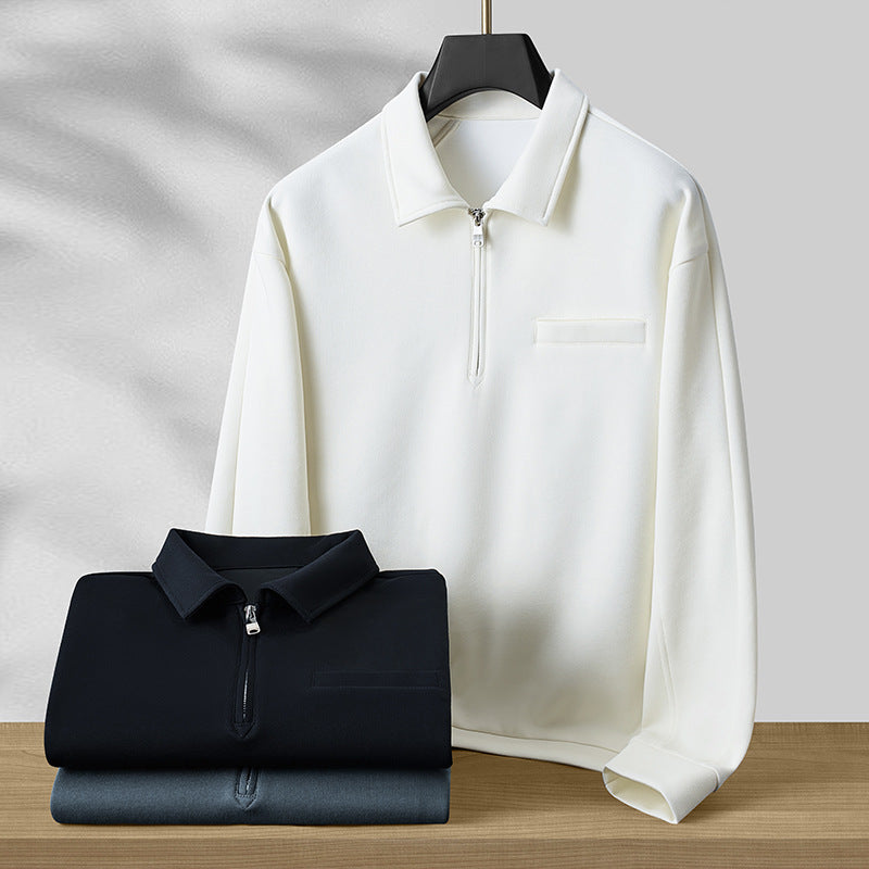 Men's Polo Sweatshirt with Half Zip and Warming Fleece Lining Mune Fashion