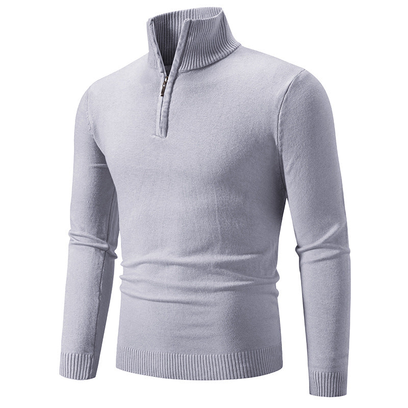 Men's fine knit half-zip pullover with ribbed stand-up collar and slim fit Mune Fashion