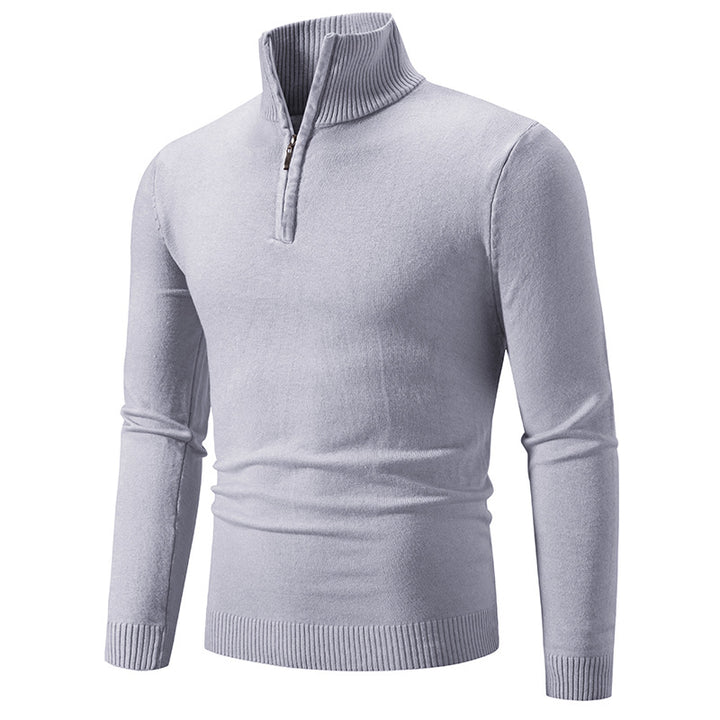 Men's fine knit half-zip pullover with ribbed stand-up collar and slim fit Mune Fashion