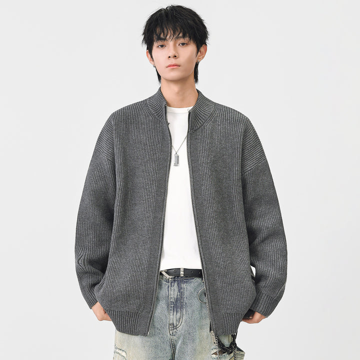 Women Oversize Cardigan with Full Zipper and Stand-Up Collar Mune Fashion
