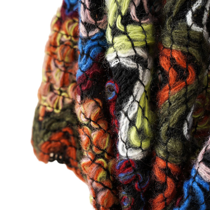 Women's Chunky Knitted Ethno-Ruana-Poncho with Zigzag Jacquard and Open Fall Mune Fashion