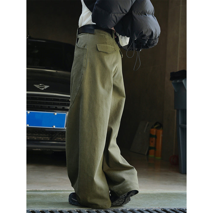 Women Wide High-Waist Cargo-Baggy Pants with Flap Pocket Mune Fashion