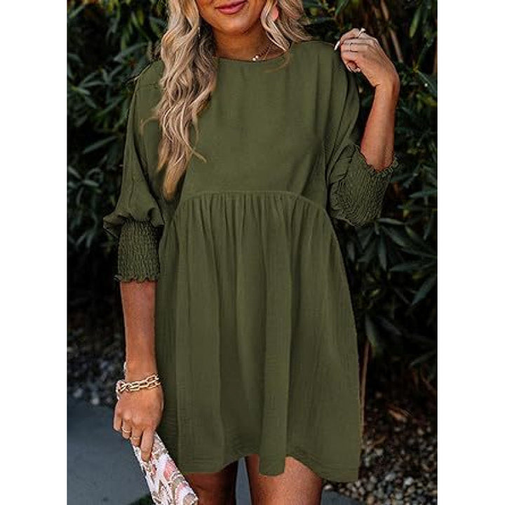 Women's Loose Babydoll Dress with Balloon Sleeves and Gathered Waist Mune Fashion
