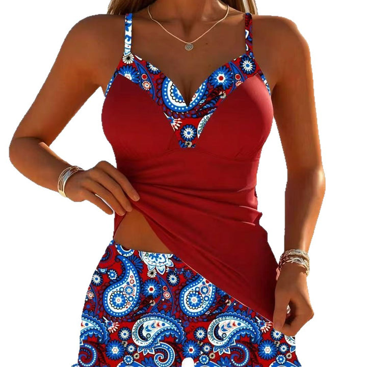 Women’s functional swimsuit with high cut and decorative paisley patterns Mune Fashion